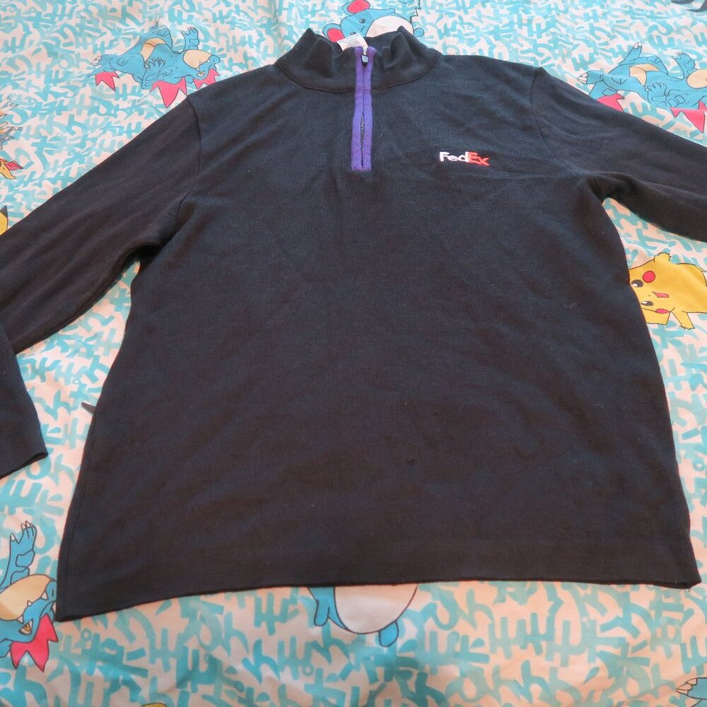 Vintage RARE FedEx Stan Herman 1/4 Zip Long Sleeve Pullover Sweater Size Large